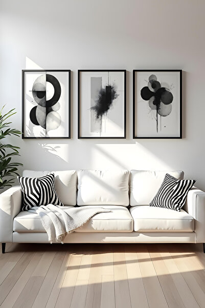 huhuli Ahşap Siyah Çerçeveli 3 Parça Set Tablo huhu434