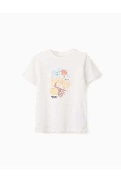 Ziddy Cotton T-shirt for Boys 'Landscape', White