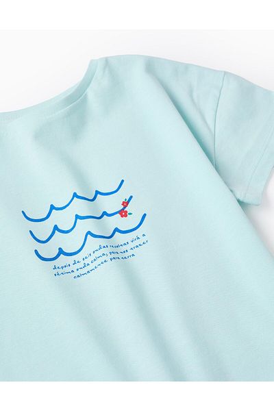 Ziddy Cotton T-shirt for Girls 'Waves', Aqua Green