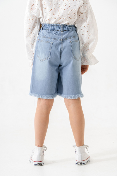 GİYİCEM TEKSTİL Kız Çocuk Paça Fistolu Kot Şort