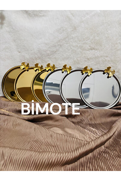 BİMOTE Set of 6 Stainless Steel 21.cm Round Tea, Coffee, Pastry Serving Tray Decorative Presentation Tray