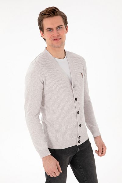 U.S. Polo Assn. Men's Stone Melange Basic Knitwear Cardigan 50268936 -Vr225