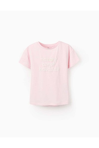 Ziddy Cotton T-shirt for Girls 'Nazare, Love, Longing', Pink