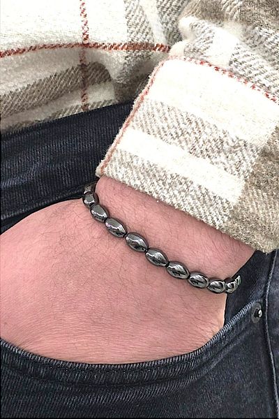NBS Beautiful Naturel Stones Men's Hematite Colorless Hand Bracelet (Gift, Special Day, Birthday)