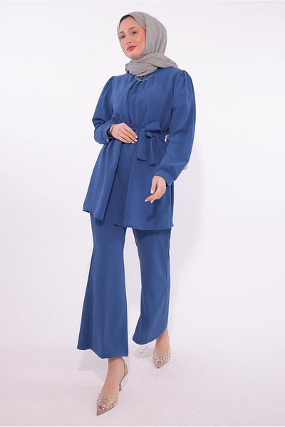 TRENDTESETTÜR Women &Apos; S Indiyo Kalişır Shield with a Detailed Trousers Suit t 7674