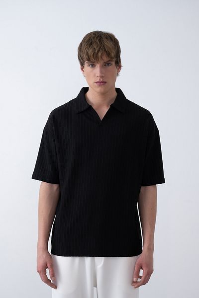 İLKCET MODA Ανδρικό μπλουζάκι με λαιμόκοψη V Oversize με ραβδώσεις