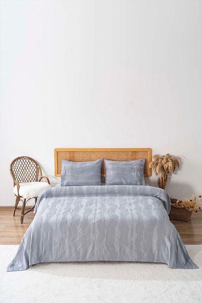 Rivaİstanbul Agata Gray Double Pique Set 3 Piece Sleep & Dowry Set 100% Cotton