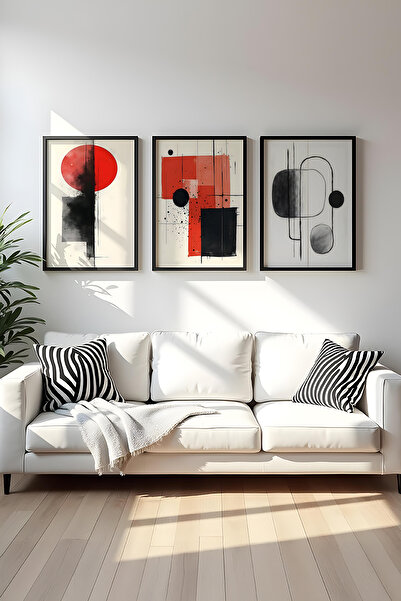 huhuli Ahşap Siyah Çerçeveli 3 Parça Set Tablo huhu439