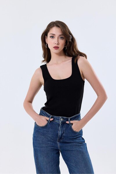 Kompedan Basic Ekstra Yumusak Ribana Atlet Tişört | Siyah 27119