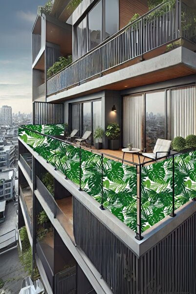 sizenelazım 70cm x 2m  Yeşil Palmiye  Balkon Bahçe Çit Brandası  Su İtici, UV...