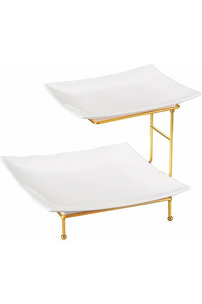 ORCHID 2 TIER SQUARE PLATE WITH GOLD STAND
