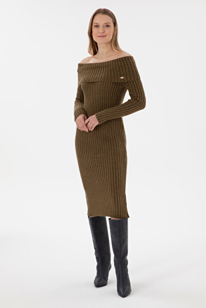 U.S. Polo Assn. Kadın Haki Midi Boy Triko Elbise 50293031-VR027