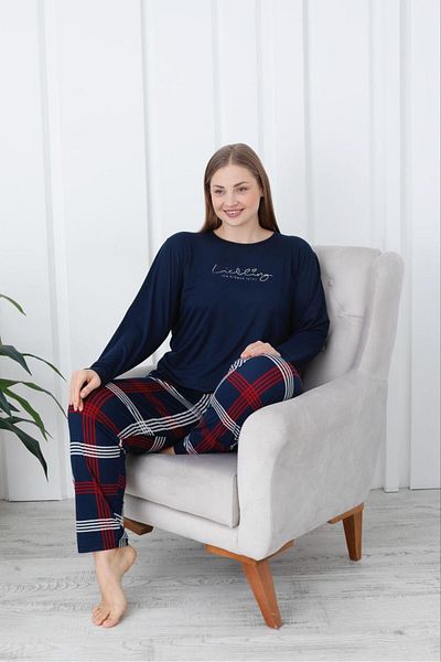 Temporium Women's Milan Fabric Large Size Curve Printed Patterned 1St Quality Bamboo Long Sleeve Pajamas Set