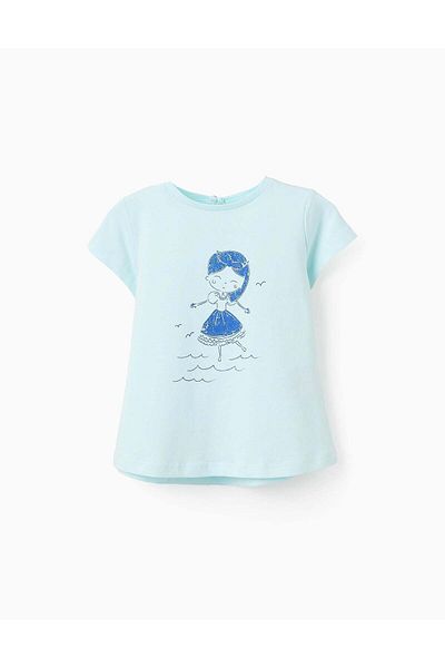 Ziddy Cotton T-shirt for Baby Girls '7 Skirts', Light Blue