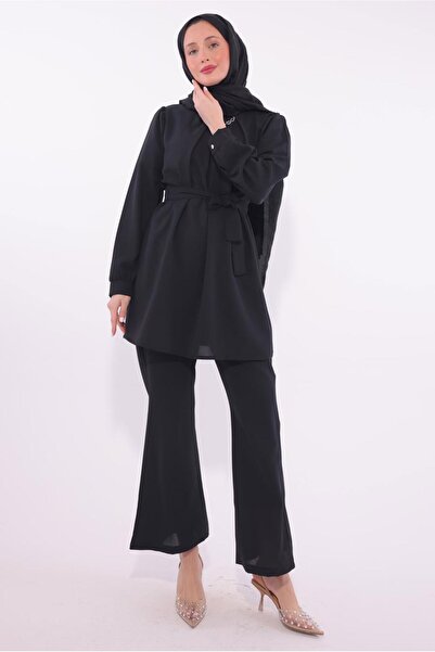TRENDTESETTÜR Women's Black Necklace Detailed Pants Suit t 7674