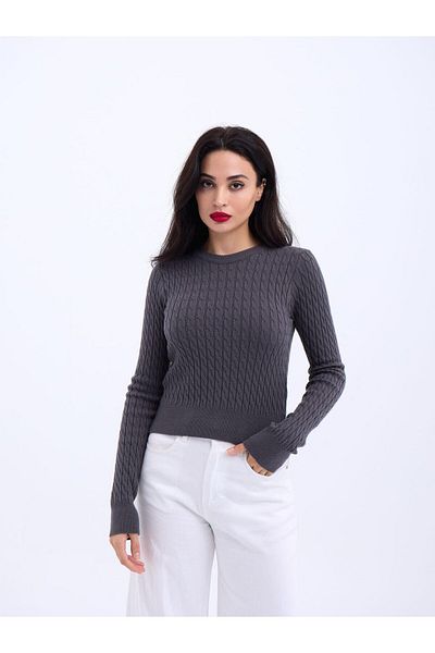 COTTONLAB 4211 Knitwear Hair Knitted Pullover-Anthracite