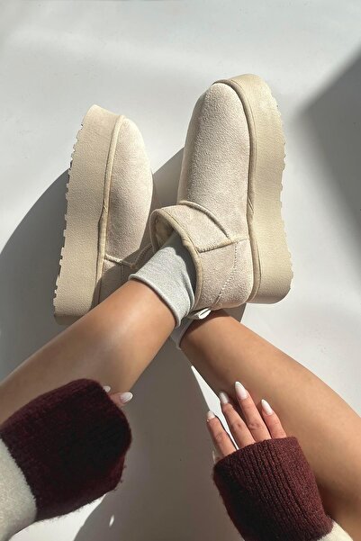 STRASWANS Novi Kadın İçi Tüylü Kalın Taban Süet Yarım Bot Bej