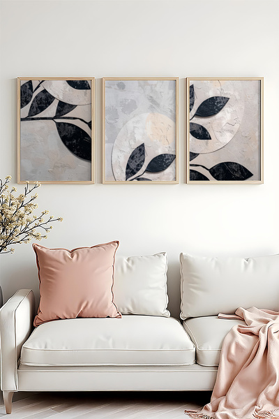 huhuli Ahşap Çerçeveli 3 Parça Set Tablo huhu466