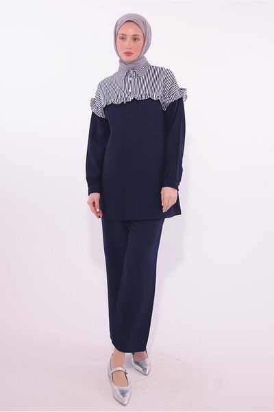 TRENDTESETTÜR Γυναικείο Navy Blue ριγέ παντελόνι T 1274