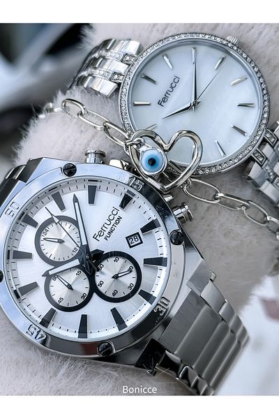 Ferrucci Brand Steel Cord,Silver Color, Lover Couple Wristwatches Rosary Bracelet