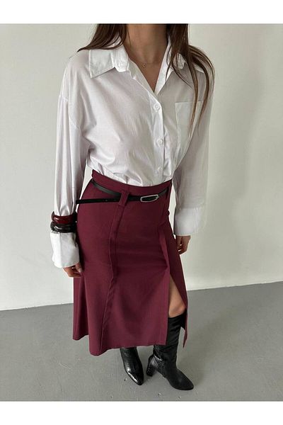 Melike Bakar Boutique Fusta midi cu curea cu detaliu cu fanta