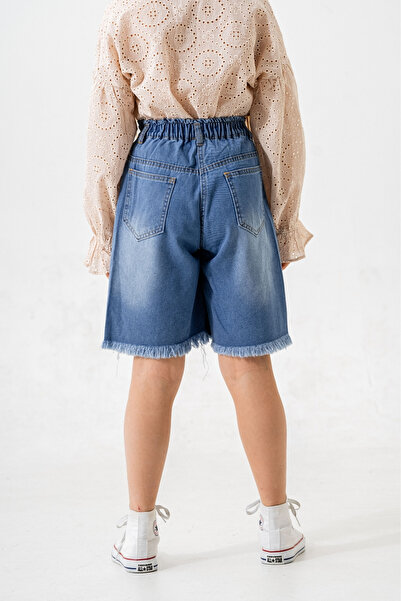 GİYİCEM TEKSTİL Kız Çocuk Paça Fistolu Kot Şort