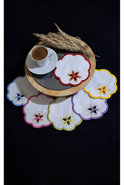 NGR HOME مجموعة من 6 مناديل تقديم كوكتيل مطرزة باللون البني