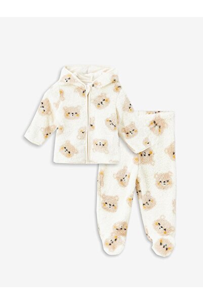 LC Waikiki Hooded Printed Baby Boy Cardigan and Pants 2-Piece Set (W4)