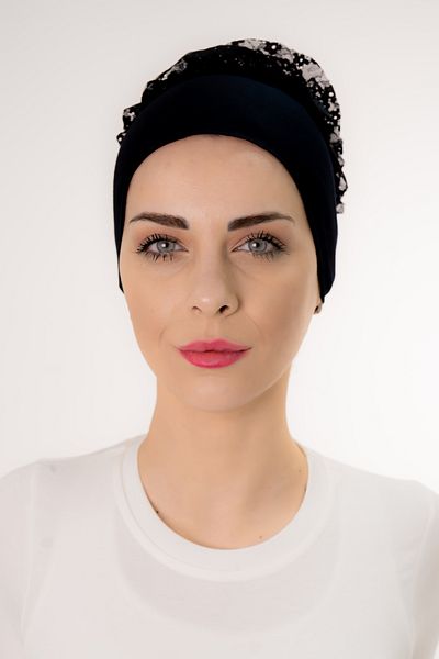 Şalcenneti.com Frilly Front Seamless Black Bonnet