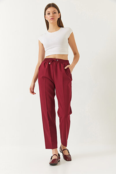 Bianco Lucci Women's Elastic Waist Tied Double Pocket Carrot Cut Trousers 80178 60271079