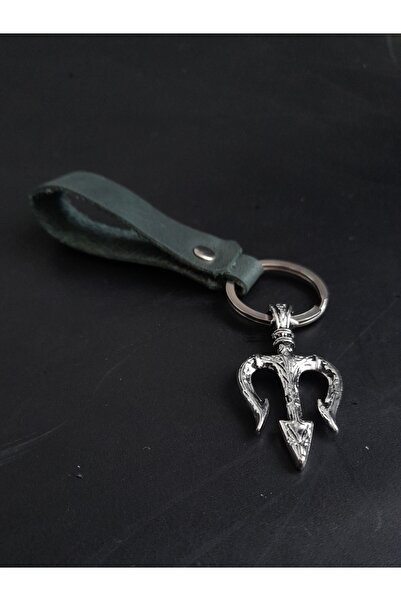 BSN Store سلسلة مفاتيح من الجلد الطبيعي باللون الأخضر الكاكي الفاخر مع شكل رمح ثلاثي الشق من الشمال