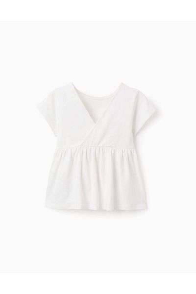 Ziddy Cotton T-shirt with V Back for Girls, White