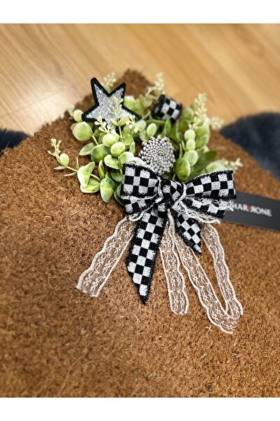 Marrone Kapı Süsü Paspas Takımı İkili Simli Kurdele Şimşir Yıldız