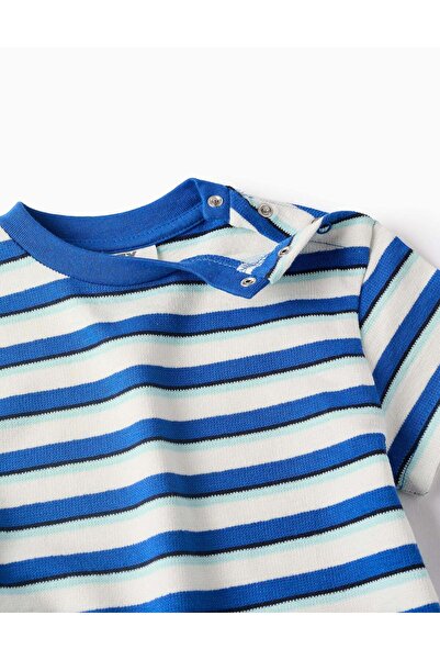 Ziddy Striped Cotton Piqué T-shirt for Baby Boys, White/Blue