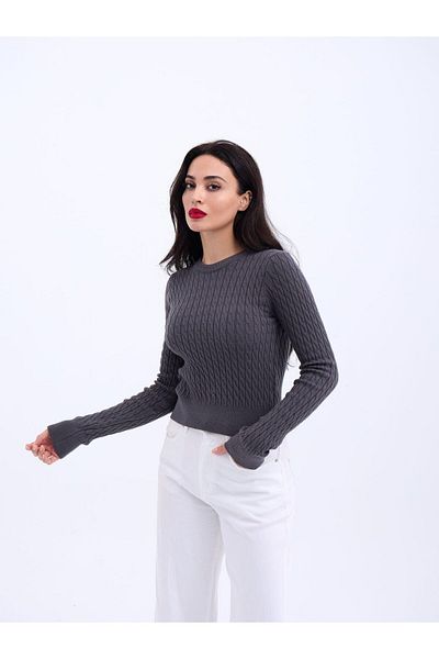 COTTONLAB 4211 Knitwear Hair Knitted Pullover-Anthracite