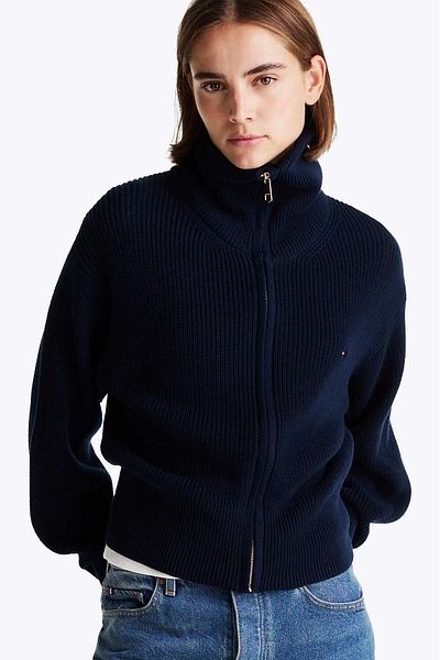 Tommy Hilfiger Women's Th Cardigan Stitch Zippered Cardigan - Navy Blue