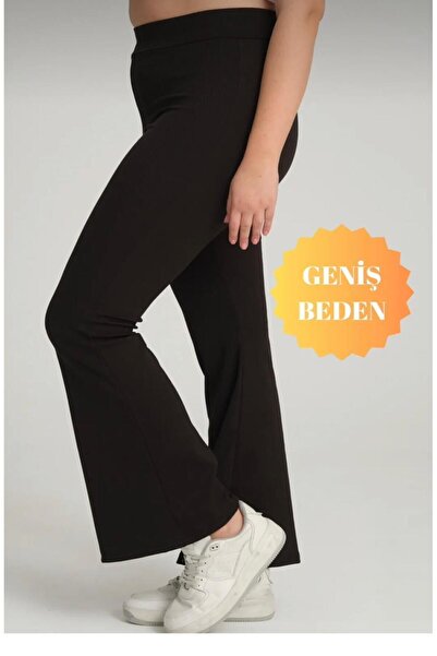 Miss fashion Büyük Beden Fitilli Ispanyol Paça Yüksek Bel Toparlayıcı Siyah T...