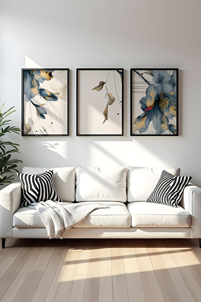 huhuli Ahşap Siyah Çerçeveli 3 Parça Set Tablo huhu471