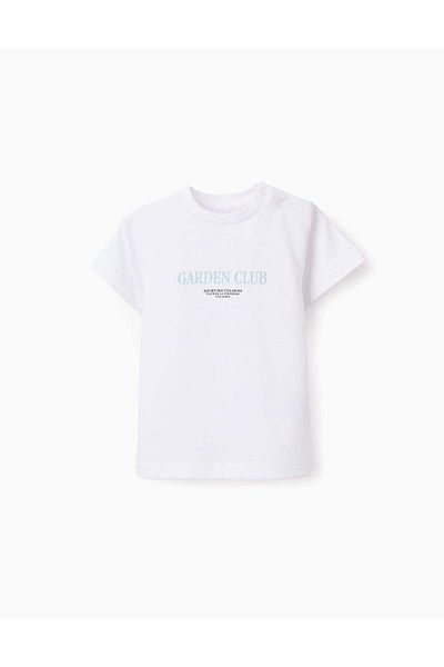 Ziddy Cotton T-shirt for Baby Boys 'Garden Club', White