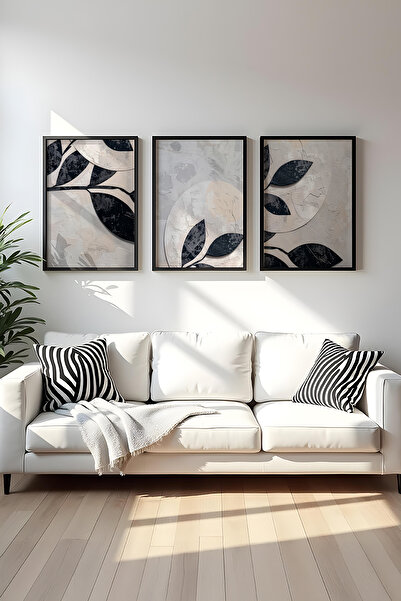 huhuli Ahşap Siyah Çerçeveli 3 Parça Set Tablo huhu466