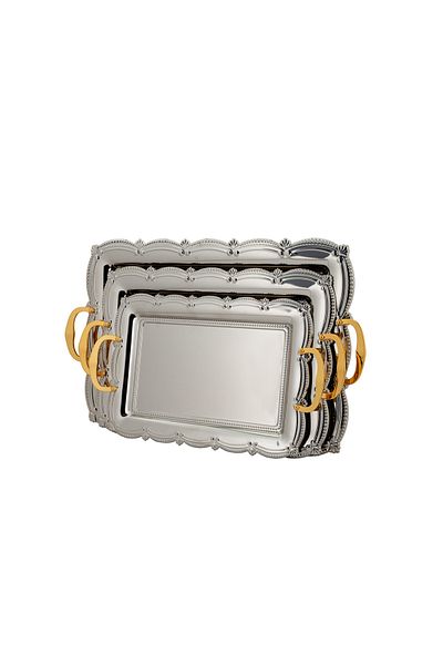 ALSAIF 3-pieces Serving Tray Set, Modern And Elegant Design That Adds Touch To Any Space, Nickel/gold