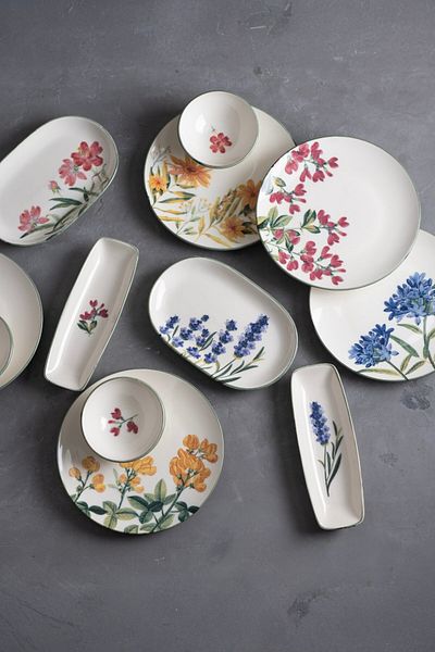 tabakevi New Flower Garden Porcelain Breakfast Set for 6 People 14 Pieces