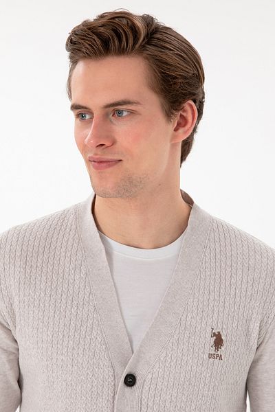 U.S. Polo Assn. Men's Stone Melange Basic Knitwear Cardigan 50268936 -Vr225