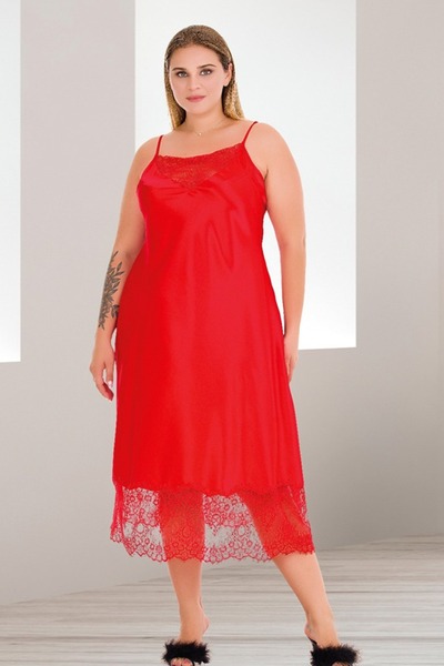 Viselya Cămașă de noapte din satin roșu de mărime plus