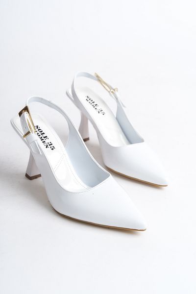Sole 35 Women Shoes White Patent Leather Open Back Corner Goblet Sole Heel Shoes 7 cm