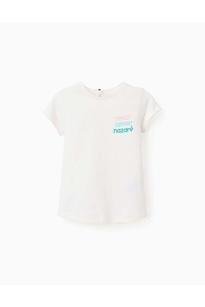 Ziddy Cotton T-shirt for Baby Girls 'Sea, Love, Nazare', White