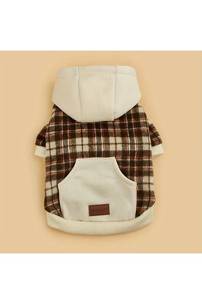 Lady Fify Checkered Apricot Color Hooded Sweatshirt for Cat Dog