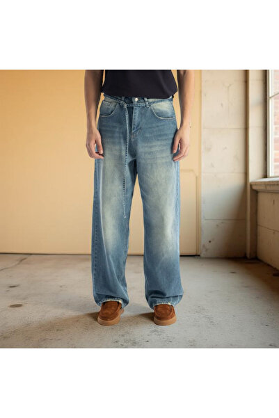 Hazhers Men's Self-Belted Loose Cut Jean Baggy Jeans