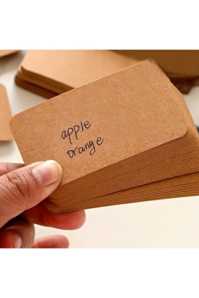 Örün Matbaa 50/50 Adet 350 gr Oval Kesim  Beyaz / Kraft Kart 5,2x8,4cm Boş Selefonsuz Flashcard Kartvizit
