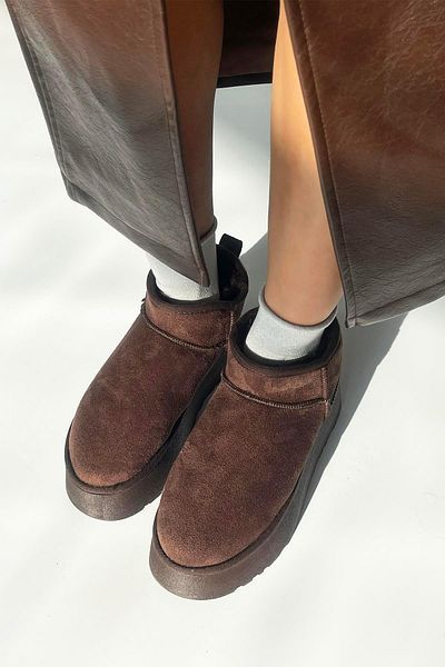 STRASWANS Novi Women's Furry Thick Sole Suede Ankle Boots Brown